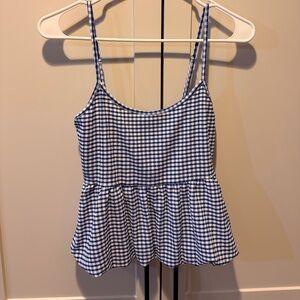 Blue Gingham Bubble Hem Tank Top